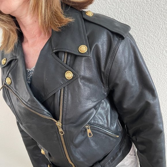 Auc Versace Leather Bomber Black Jacket - Picture 12 of 17